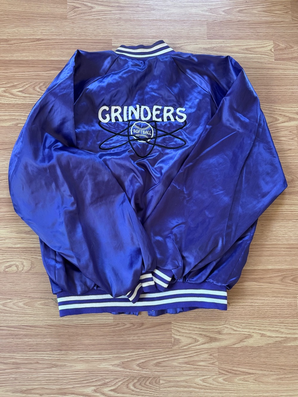 Vintage Auburn Sportswear Satin Varsity Jacket Grinders Softball Name Purple XL